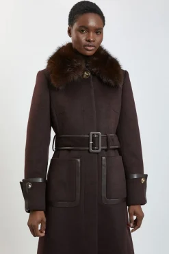 KarenMillen Manteau Mi-long Texturé Ceinturé Avec Col En Synthétique<Femme Vestes & Manteaux