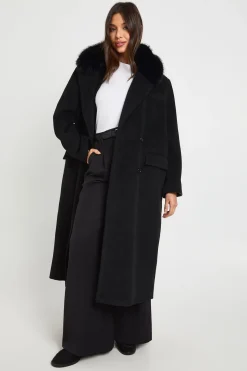 Manteau oversize à double boutonnage, aspect laine, orné d'une garniture en synthétique