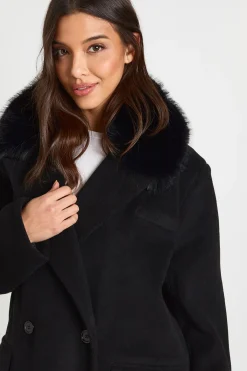 Manteau oversize à double boutonnage, aspect laine, orné d'une garniture en synthétique