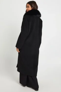 Manteau oversize à double boutonnage, aspect laine, orné d'une garniture en synthétique
