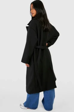 Manteau petit surdimensionné à boutons et ceinture, effet laine