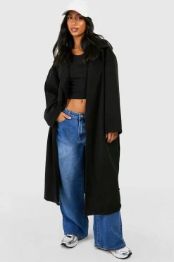 Manteau petit surdimensionné à boutons et ceinture, effet laine