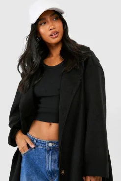 Manteau petit surdimensionné à boutons et ceinture, effet laine