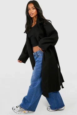Manteau petit surdimensionné à boutons et ceinture, effet laine