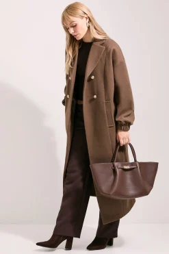 Wallis Manteau à Poches Double Boutonnage Principles by<Femme Looks Chocolat|Vestes & Manteaux