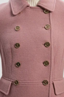 Manteau Princesse Ajusté en Laine à Double Boutonnage