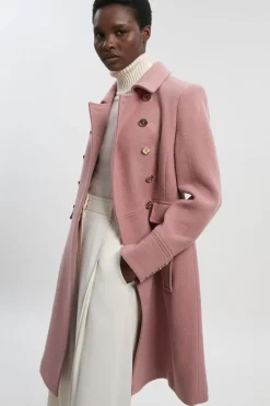 Manteau Princesse Ajusté en Laine à Double Boutonnage