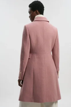 Manteau Princesse Ajusté en Laine à Double Boutonnage