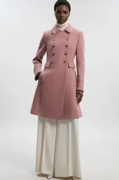Manteau Princesse Ajusté en Laine à Double Boutonnage