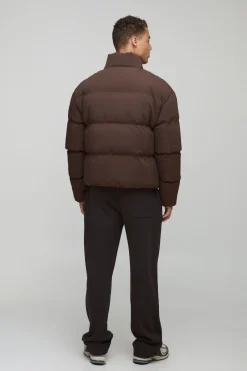 Manteau Puffer Tall Man, coupe boxy, à col cheminée, en brun