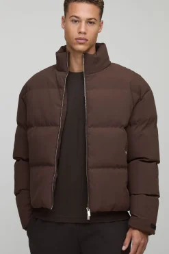 Manteau Puffer Tall Man, coupe boxy, à col cheminée, en brun