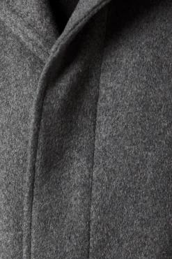 Manteau Signature Gris Moyen à Col Cheminée en Mélange de Laine