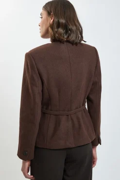 Manteau Structuré Sans Col Ceinturé En Mélange De Laine