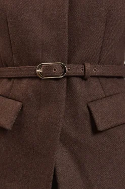 Manteau Structuré Sans Col Ceinturé En Mélange De Laine