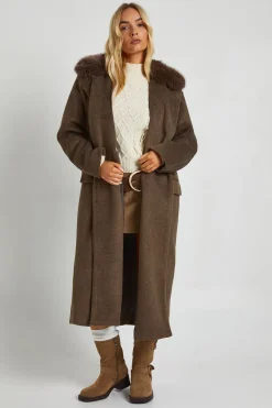 Manteau surdimensionné à double boutonnage effet laine orné de garniture en synthétique