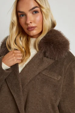 Manteau surdimensionné à double boutonnage effet laine orné de garniture en synthétique