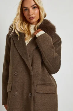 Manteau surdimensionné à double boutonnage effet laine orné de garniture en synthétique