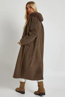 Manteau surdimensionné à double boutonnage effet laine orné de garniture en synthétique