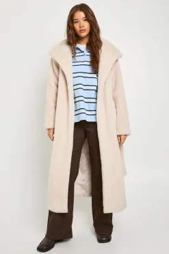 Manteau synthétique à col châle ceinturé