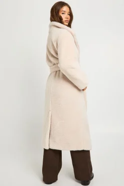Manteau synthétique à col châle ceinturé