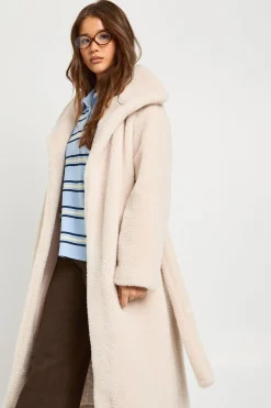 Manteau synthétique à col châle ceinturé