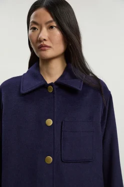 Manteau Tailleur Mi-Long Petite en Laine Brossée avec Poches Plaquées