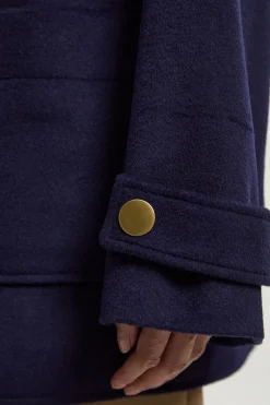 Manteau Tailleur Mi-Long Petite en Laine Brossée avec Poches Plaquées