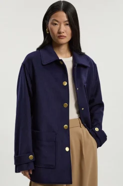 Manteau Tailleur Mi-Long Petite en Laine Brossée avec Poches Plaquées