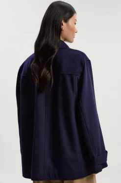 Manteau Tailleur Mi-Long Petite en Laine Brossée avec Poches Plaquées