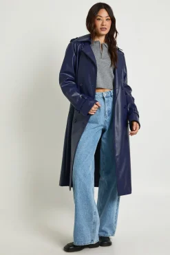 Manteau trench-coat long en synthétique