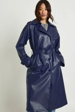 Manteau trench-coat long en synthétique