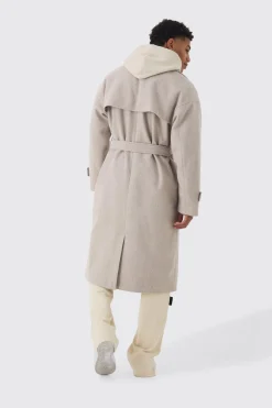 Manteau Trench Long Double Boutonnage Oversize Coloris Pierre