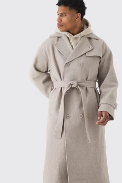 Manteau Trench Long Double Boutonnage Oversize Coloris Pierre