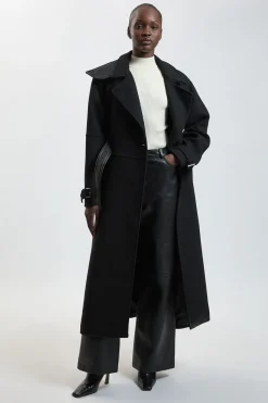 Manteau Trench Long En Laine Structuré