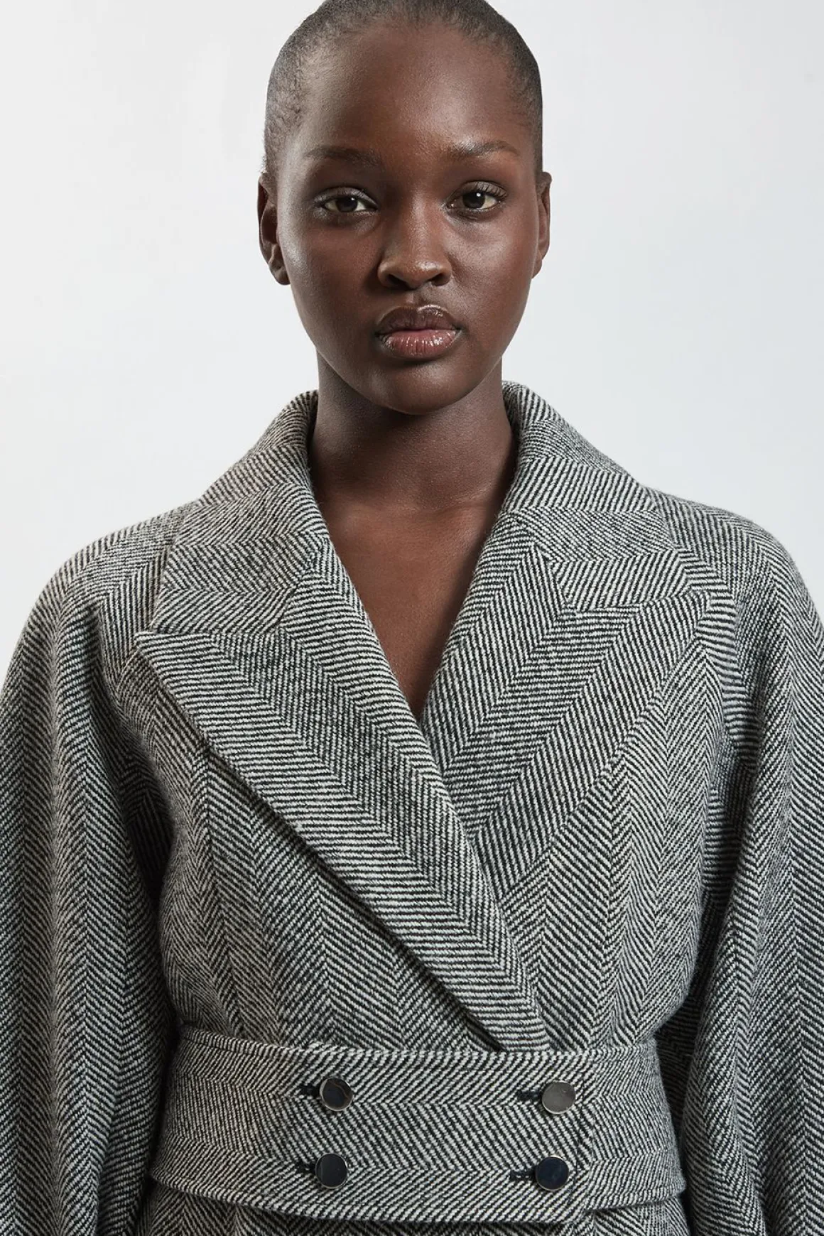 Manteau Trench Maxi Ceinturé En Laine À Chevrons