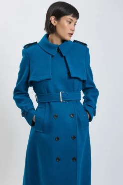 Manteau Trench Maxi Ceinturé Taillé en Mélange Laine synthétique Petite