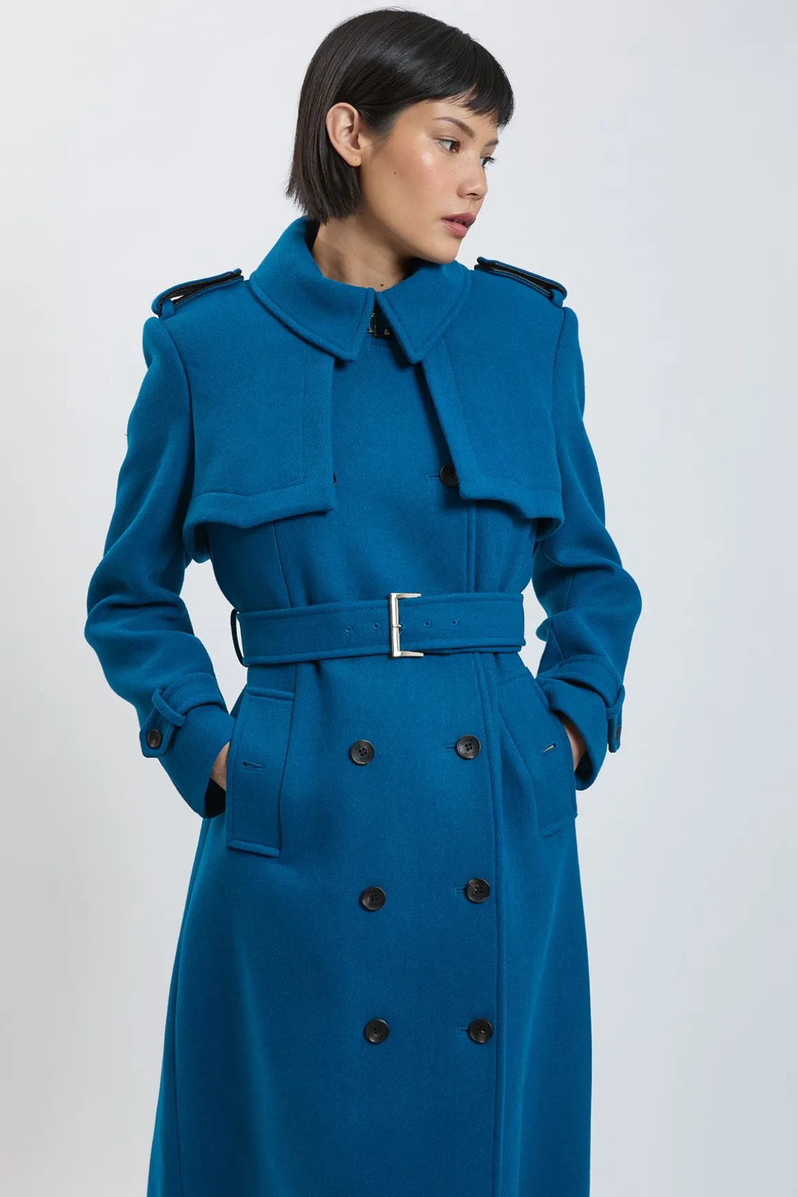 Manteau Trench Maxi Ceinturé Taillé en Mélange Laine synthétique Petite