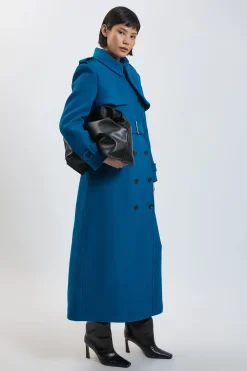Manteau Trench Maxi Ceinturé Taillé en Mélange Laine synthétique Petite