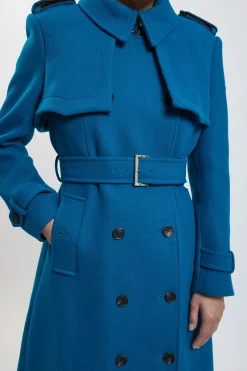 Manteau Trench Maxi Ceinturé Taillé en Mélange Laine synthétique Petite