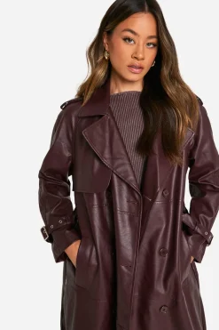 Manteau trench maxi long à double boutonnage en synthétique