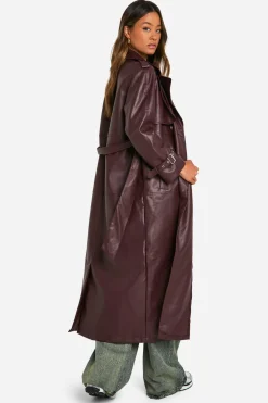 Manteau trench maxi long à double boutonnage en synthétique