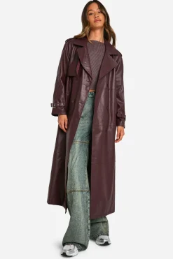 Manteau trench maxi long à double boutonnage en synthétique