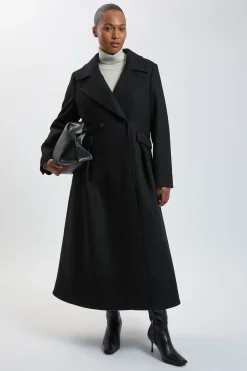 Manteau Évasé Mi-long Grande Taille En Laine Avec Jupe Structurée
