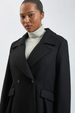 Manteau Évasé Mi-long Grande Taille En Laine Avec Jupe Structurée