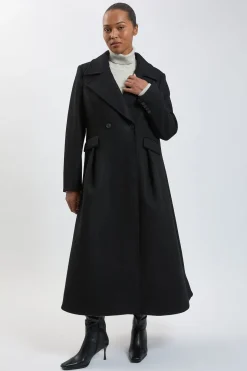 Manteau Évasé Mi-long Grande Taille En Laine Avec Jupe Structurée
