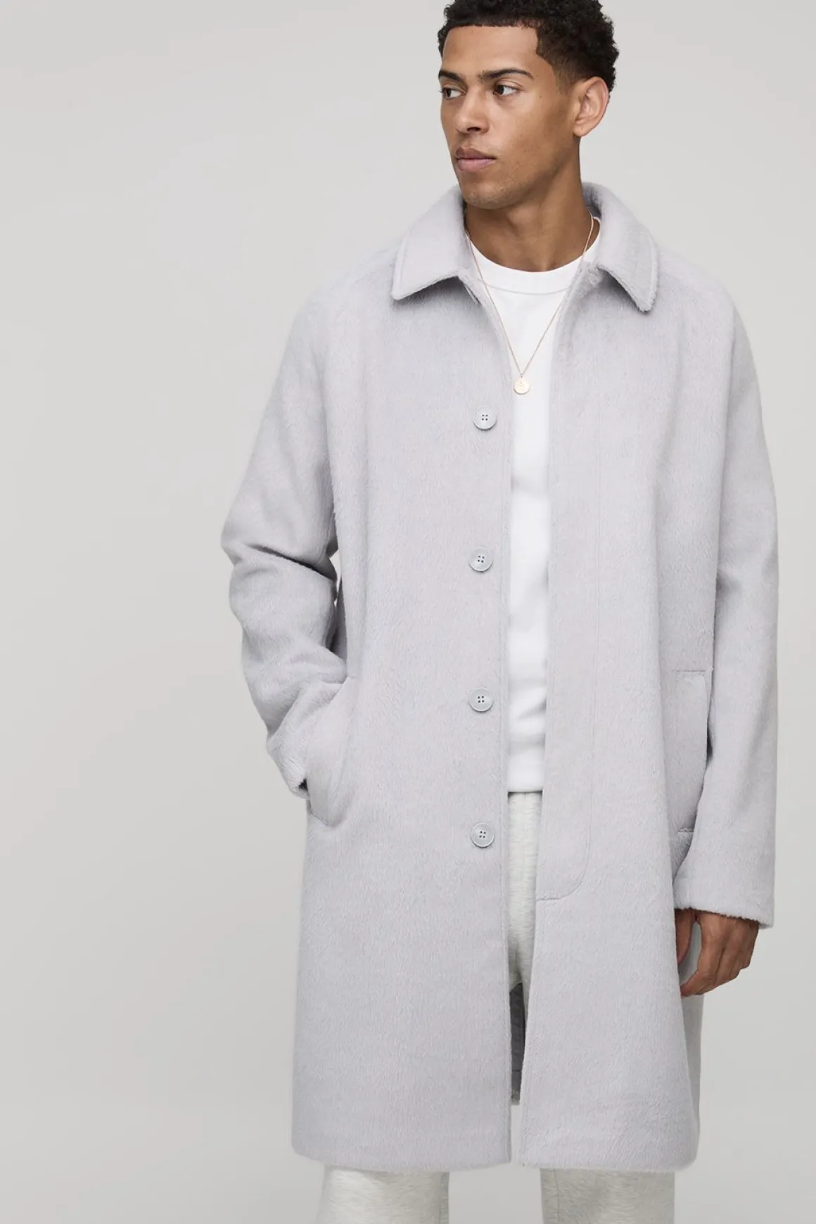 Manteau voiture brossé à coupe régulière, manches raglan et boutonnage simple