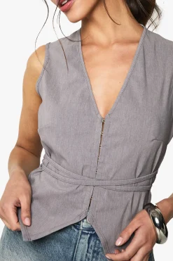 boohoo Marl Bengaline Gilet à Crochet et Oeillets<Femme Tailleurs|Tops
