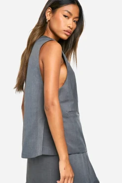 boohoo Marl Plunge Front Longline Waistcoat<Femme Tailleurs|Tops