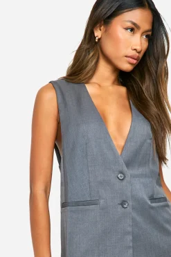 boohoo Marl Plunge Front Longline Waistcoat<Femme Tailleurs|Tops