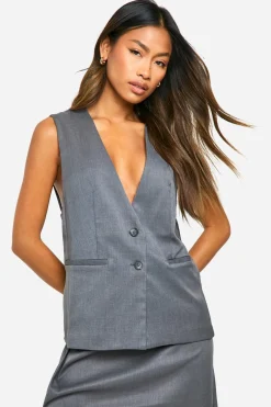 boohoo Marl Plunge Front Longline Waistcoat<Femme Tailleurs|Tops